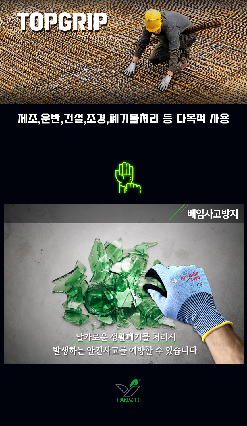 [HANWOO] 탑그립 3000 NBR 절단방지장갑 (5개입)
